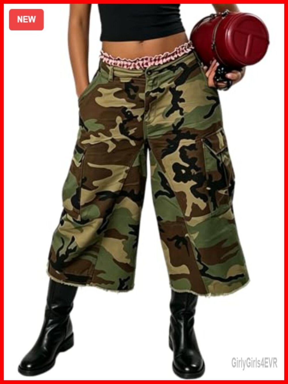Seltaon Women's Camo Cargo Capris Wide Leg Cropped Pants Polyester